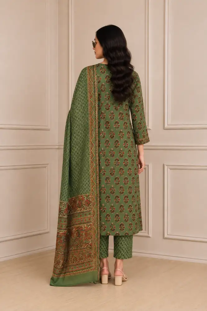 Women’s Cotton Printed Kurta Set with Pants & Dupatta Back